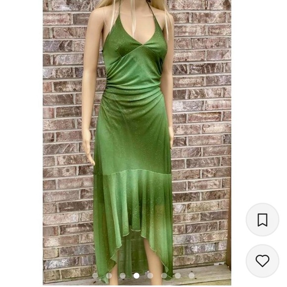 Green Vintage 90s Ombré Sparkly High Low Halter Prom Dress - Picture 4 of 8
